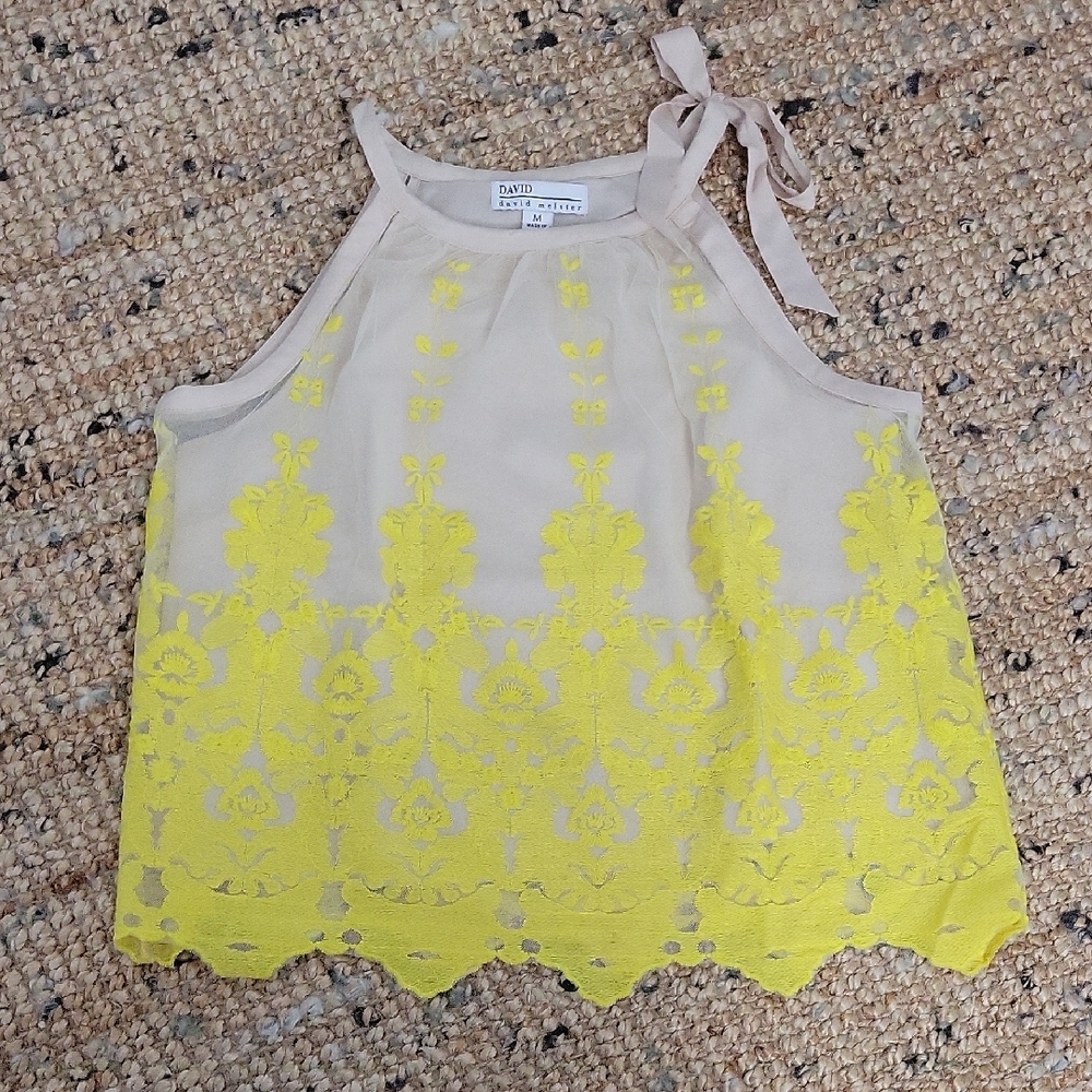 David meister] Yellow Lace Top